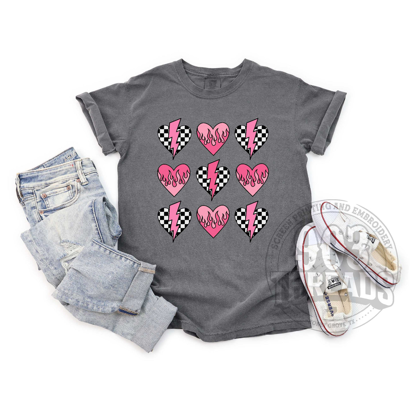Checkered Lightning Bolt Hearts
