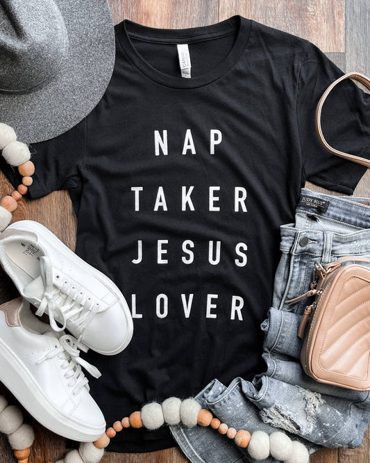Nap Taker Jesus Black Graphic Tee