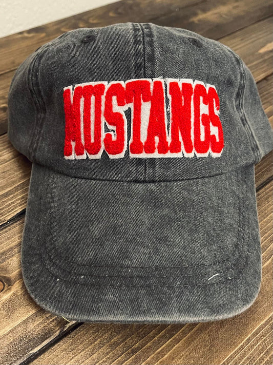 MUSTANGS - Vintage Chenille Patch Cap - Red