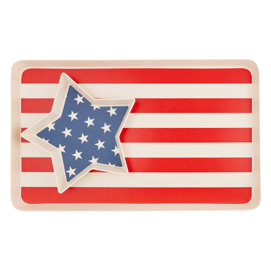 American Flag Stacked Reusable Bamboo Serving Tray Set