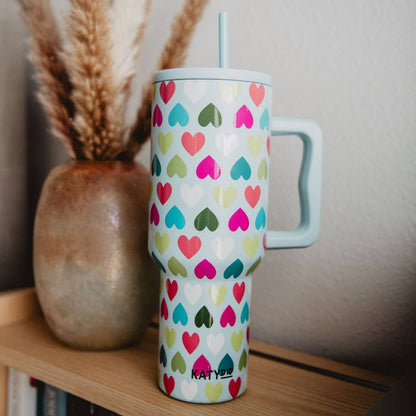 Multicolored Hearts Mint Tumbler Cup