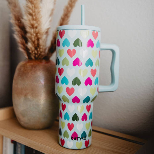 Multicolored Hearts Mint Tumbler Cup