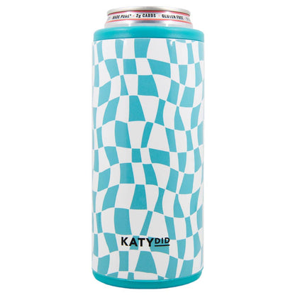 Aqua Checkered Pattern Slim Can Insulator