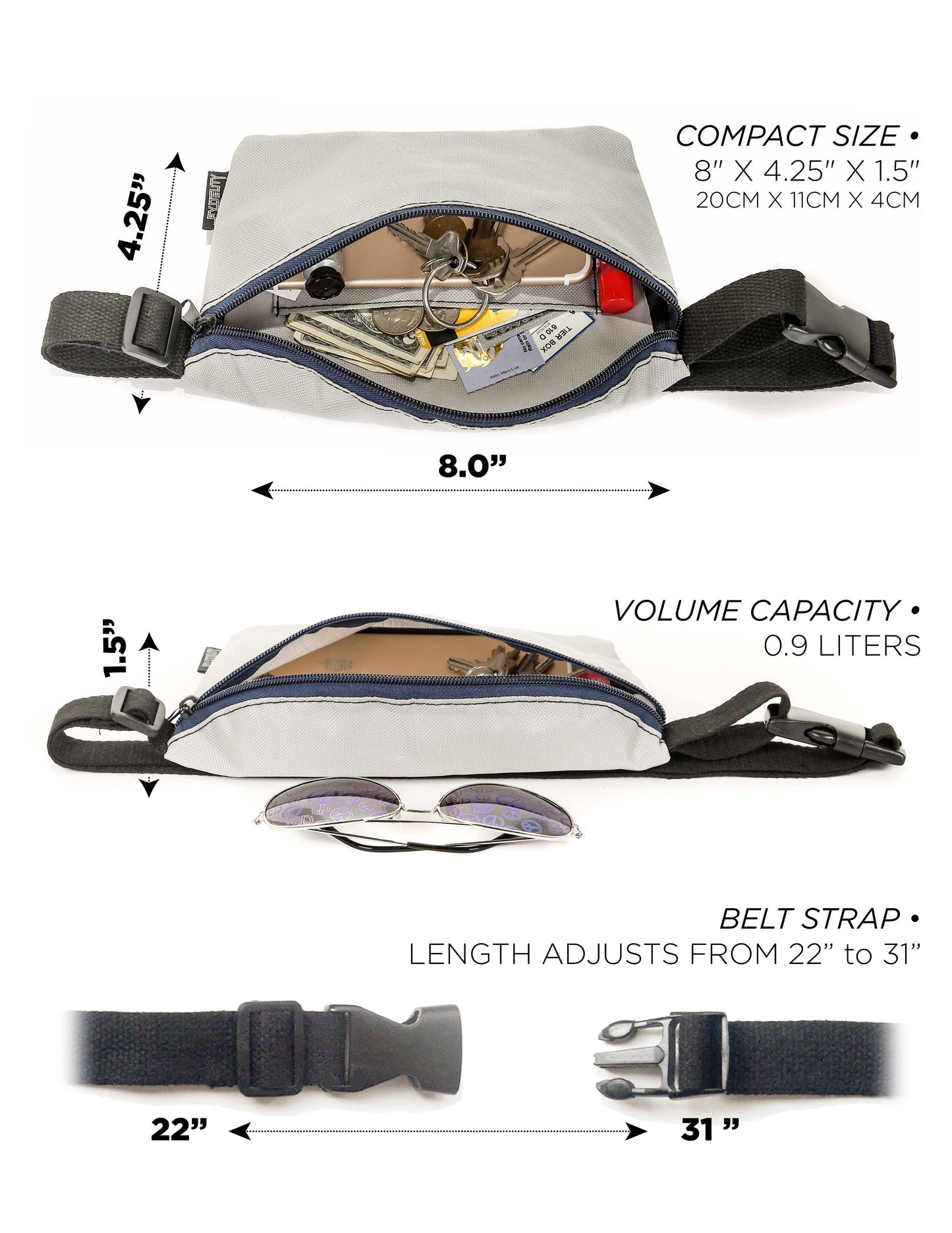 KIDS Fanny Pack | Small Ultra-Slim | METALLIC Silver