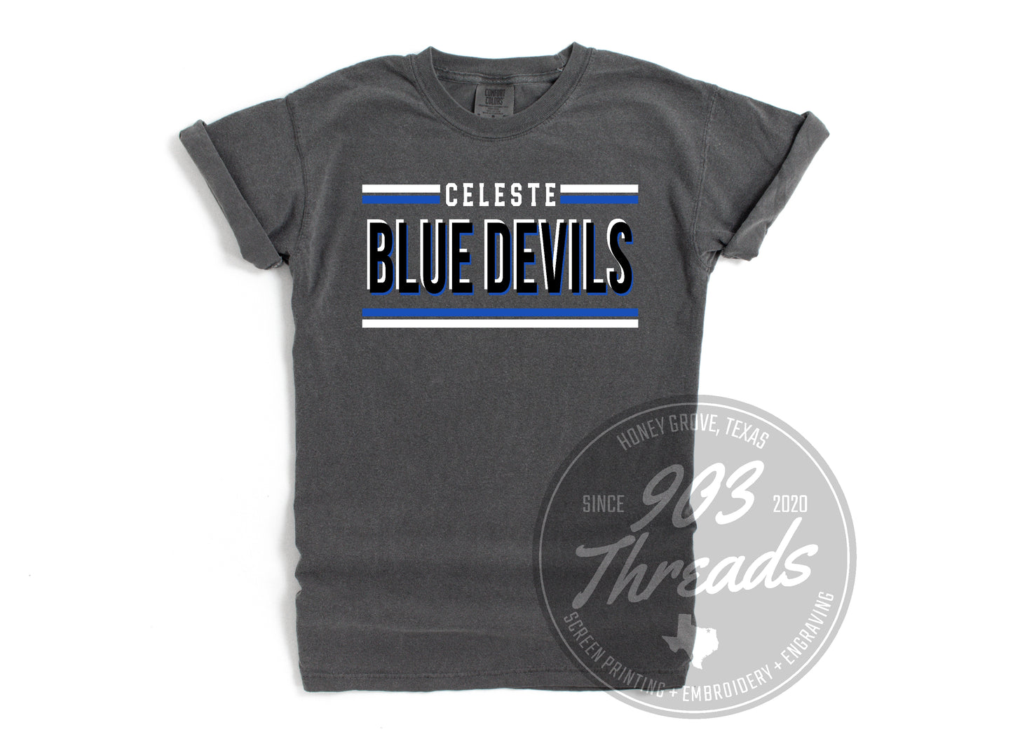 Celeste Blue Devils Hold That Line Spirit Tee