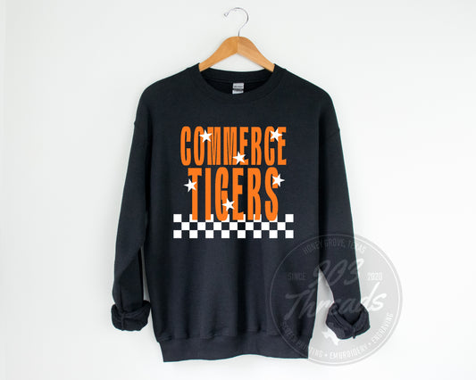 Commerce Tigers Starry Check Sweatshirt/Short Sleeve