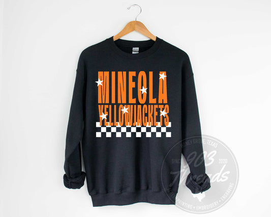 Mineola Yellowjackets Starry Check Sweatshirt/Short Sleeve