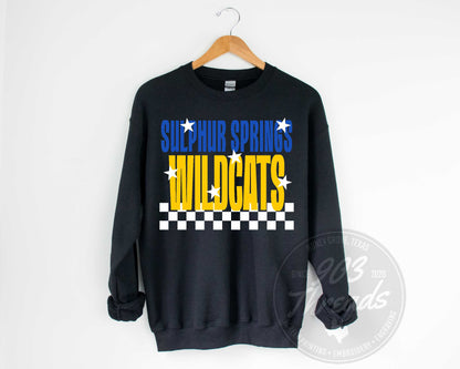 Sulphur Springs Wildcats Starry Check Sweatshirt/Short Sleeve