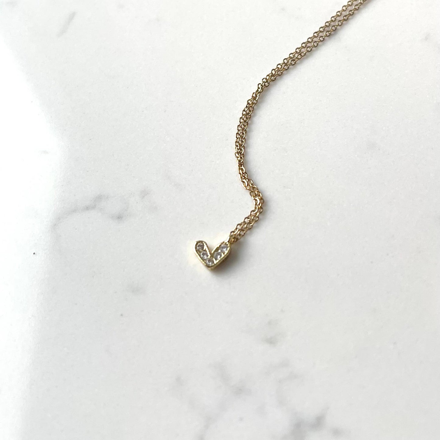 Tiny Crystal Heart charm necklace. Valentine's Day