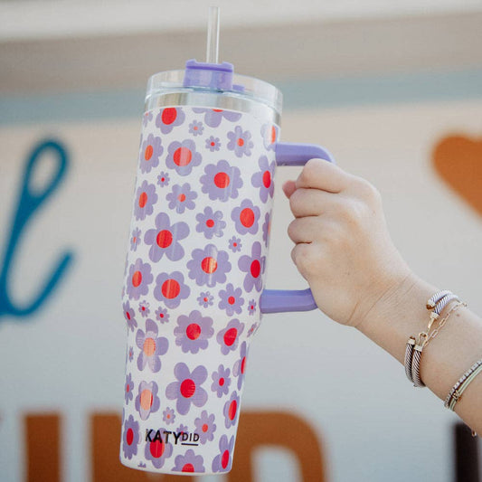 Lilac Floral 40 Oz Tumbler Cup w/ Handle