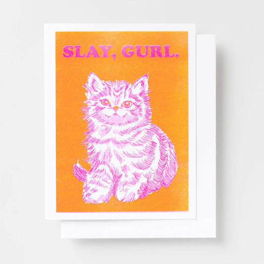 Slay Gurl Risograph Card - Congratulations Cat Card