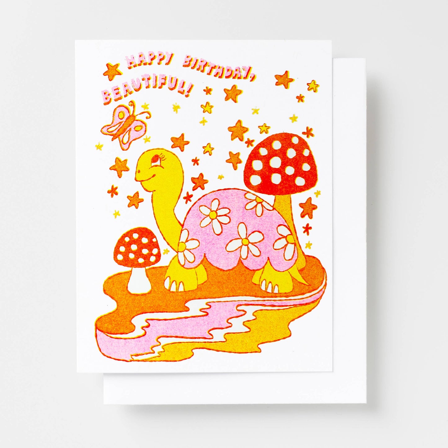 Happy Birthday Beautiful - Mushroom and Tortoise Riso Card