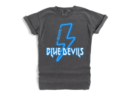 Celeste Blue Devils - Neon Lightning Bolt