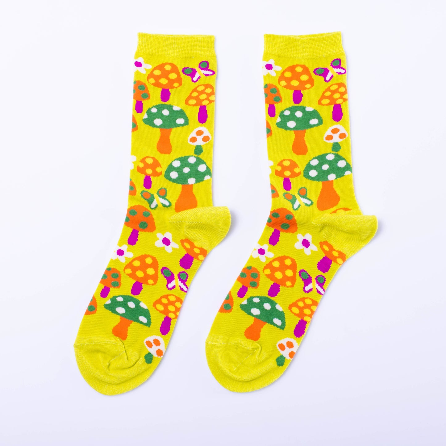 Mushroom Butterfly Socks - Women's 1970s Inspired Crew Socks